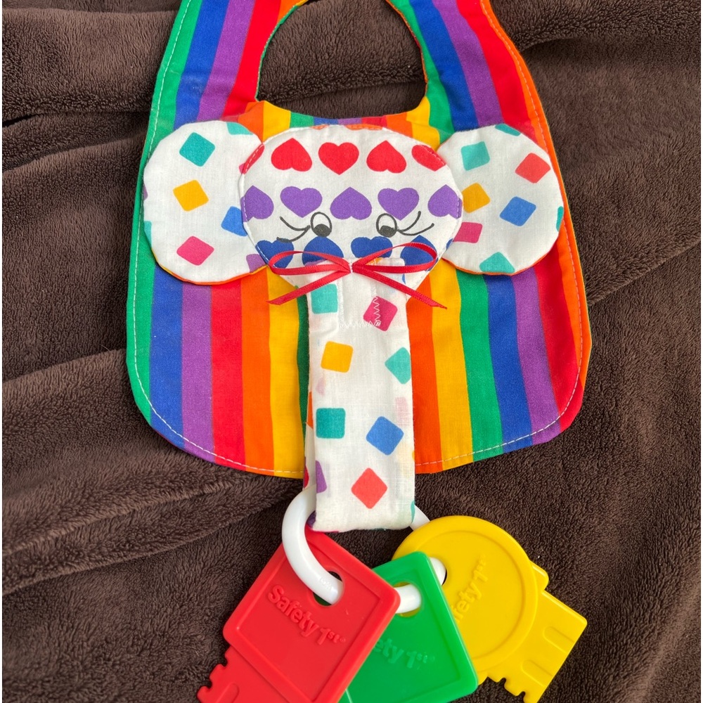 Handcrafted Elephant Baby Bib with Safety 1st Keys